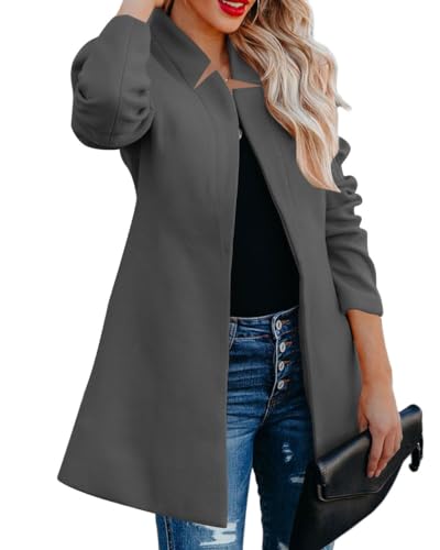 shownicer Damen Elegante Länge Jacke Warm Lässig Lange Ärmel Mantel Button Down Trenchcoat A Dunkelgrau 3XL von shownicer