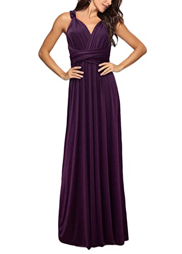 shownicer Damen Elgant Lange Abendkleider Multiway Brautjungfernkleid Wickelkleid V-Ausschnitt Cocktailkleid Bodenlang Partykleid Rückenfrei Neckholder A Linie Maxikleid Ballkleid 12 Violett M von shownicer