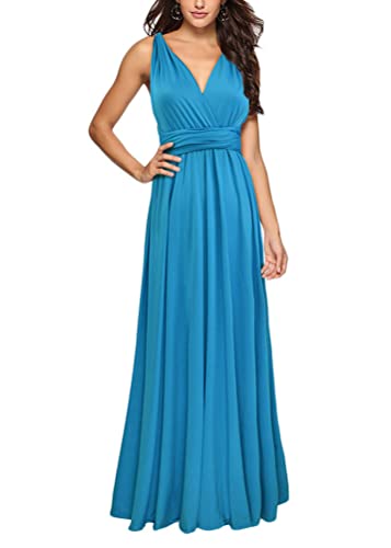 shownicer Damen Elgant Lange Abendkleider Multiway Brautjungfernkleid Wickelkleid V-Ausschnitt Cocktailkleid Bodenlang Partykleid Rückenfrei Neckholder A Linie Maxikleid Ballkleid 17 Blau XL von shownicer