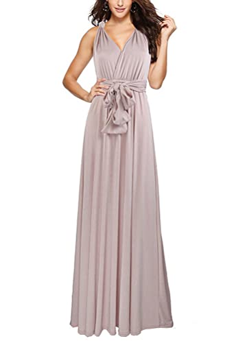 shownicer Damen Elgant Lange Abendkleider Multiway Brautjungfernkleid Wickelkleid V-Ausschnitt Cocktailkleid Bodenlang Partykleid Rückenfrei Neckholder A Linie Maxikleid Ballkleid 25 Hell-Pink M von shownicer