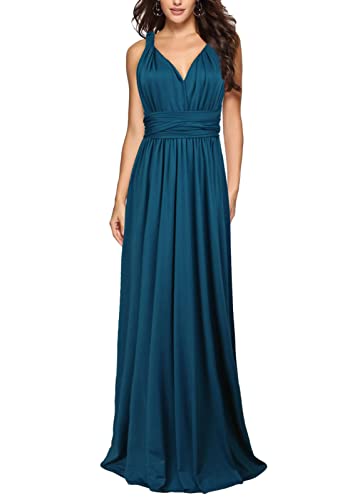 shownicer Damen Elgant Lange Abendkleider Multiway Brautjungfernkleid Wickelkleid V-Ausschnitt Cocktailkleid Bodenlang Partykleid Rückenfrei Neckholder A Linie Maxikleid Ballkleid 28 Blau L von shownicer