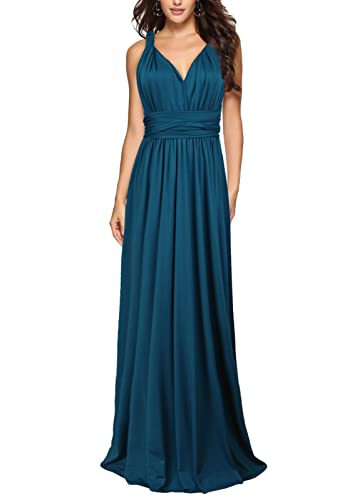 shownicer Damen Elgant Lange Abendkleider Multiway Brautjungfernkleid Wickelkleid V-Ausschnitt Cocktailkleid Bodenlang Partykleid Rückenfrei Neckholder A Linie Maxikleid Ballkleid 28 Blau M von shownicer