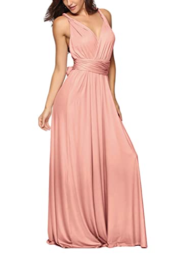 shownicer Damen Elgant Lange Abendkleider Multiway Brautjungfernkleid Wickelkleid V-Ausschnitt Cocktailkleid Bodenlang Partykleid Rückenfrei Neckholder A Linie Maxikleid Ballkleid 30 Rosa S von shownicer