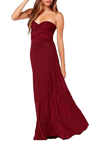 shownicer Damen Elgant Lange Abendkleider Multiway Brautjungfernkleid Wickelkleid V-Ausschnitt Cocktailkleid Bodenlang Partykleid Rückenfrei Neckholder A Linie Maxikleid Ballkleid 4 Rot M von shownicer