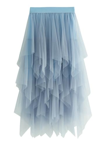 shownicer Damen Faltenrock Tüllrock Asymmetrisch Röcke Kurzer Skater Röcke Midirock Sommerrock A Blau XXL von shownicer