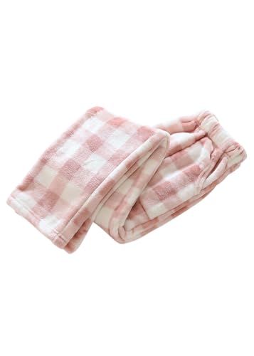 shownicer Damen Flauschige Plüsch Karierte Pyjamahose Winter Warme Plüschhose Bequeme Schlafanzughose Mit Taschen Haushose Fleecehose Sporthose A Rosa L von shownicer