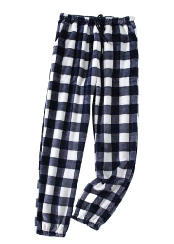 shownicer Damen Flauschige Plüsch Karierte Pyjamahose Winter Warme Plüschhose Bequeme Schlafanzughose Mit Taschen Haushose Fleecehose Sporthose D Blau M von shownicer
