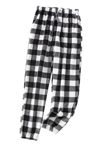 shownicer Damen Flauschige Plüsch Karierte Pyjamahose Winter Warme Plüschhose Bequeme Schlafanzughose Mit Taschen Haushose Fleecehose Sporthose D Schwarz M von shownicer