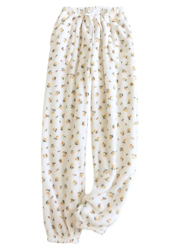 shownicer Damen Flauschige Plüsch Karierte Pyjamahose Winter Warme Plüschhose Bequeme Schlafanzughose Mit Taschen Haushose Fleecehose Sporthose F Gelb XXL von shownicer