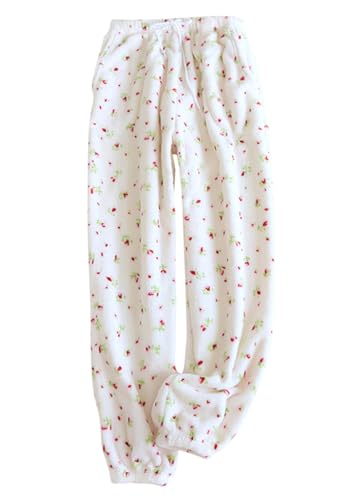 shownicer Damen Flauschige Plüsch Karierte Pyjamahose Winter Warme Plüschhose Bequeme Schlafanzughose Mit Taschen Haushose Fleecehose Sporthose F Rot M von shownicer