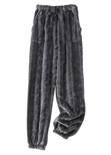 shownicer Damen Flauschige Plüsch Karierte Pyjamahose Winter Warme Plüschhose Bequeme Schlafanzughose Mit Taschen Haushose Fleecehose Sporthose G Grau XL von shownicer