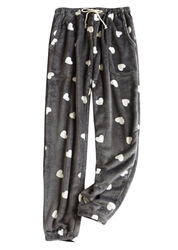 shownicer Damen Flauschige Plüsch Karierte Pyjamahose Winter Warme Plüschhose Bequeme Schlafanzughose Mit Taschen Haushose Fleecehose Sporthose H Grau L von shownicer