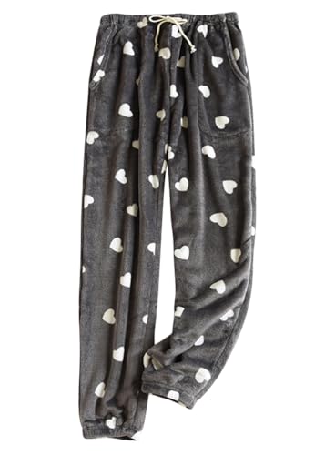 shownicer Damen Flauschige Plüsch Karierte Pyjamahose Winter Warme Plüschhose Bequeme Schlafanzughose Mit Taschen Haushose Fleecehose Sporthose H Grau S von shownicer