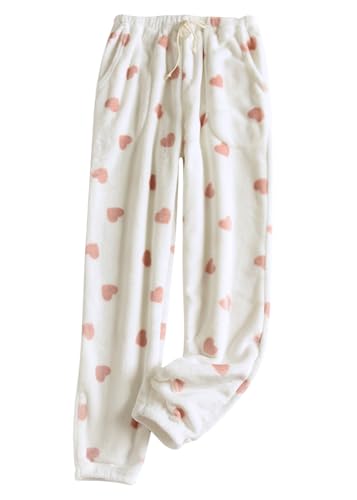 shownicer Damen Flauschige Plüsch Karierte Pyjamahose Winter Warme Plüschhose Bequeme Schlafanzughose Mit Taschen Haushose Fleecehose Sporthose H Weiß S von shownicer