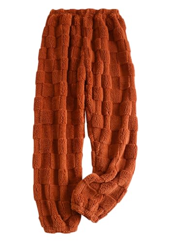 shownicer Damen Flauschige Plüsch Karierte Pyjamahose Winter Warme Plüschhose Bequeme Schlafanzughose Mit Taschen Haushose Fleecehose Sporthose J Rot L von shownicer