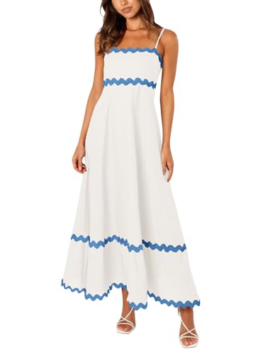 shownicer Damen Freizeitkleider Sommer ärmellose A-Line Swing Lange Kleider mit Gürtel A Weiß01 XS von shownicer