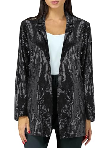 shownicer Damen Glänzend Pailletten Blazer Jacke Langarm Cardigan Tops Kurz Oberteile Eleganter Blazer Glitzer Clubwear Outfits Party Tops B Schwarz L von shownicer