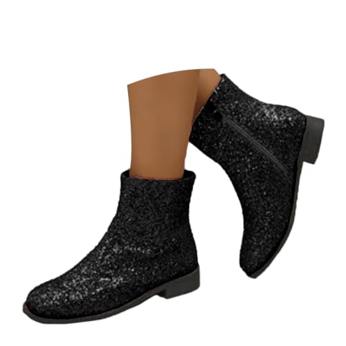 shownicer Damen Glitzer Stiefeletten Bequeme Runde Zehen Kurze Stiefeletten Mode Chunky Heels Ankle Boots Pailletten Schuhe mit seitlicher Reißverschluss B Schwarz 38 shownicer Damen Glitzer Stiefeletten Bequeme Runde Zehen Kurze Stiefeletten Mode Chunky Heels Ankle Boots Pailletten Schuhe mit seitlicher Reißverschluss B Schwarz 38 von shownicer