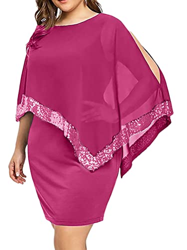 shownicer Damen Große Größen Chiffon Cape Bleistiftkleid Elegant Rundhals Cocktailkleid Abendkleid Bodycon Bleistift Festlich Kleider A Rosa XL von shownicer