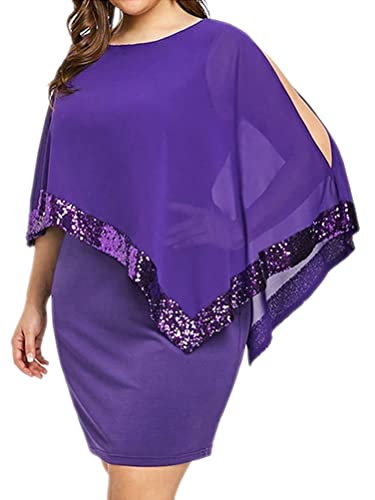 shownicer Damen Große Größen Chiffon Cape Bleistiftkleid Elegant Rundhals Cocktailkleid Abendkleid Bodycon Bleistift Festlich Kleider A Violett L von shownicer