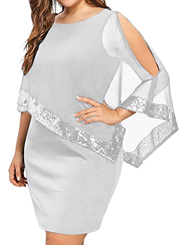 shownicer Damen Große Größen Chiffon Cape Bleistiftkleid Elegant Rundhals Cocktailkleid Abendkleid Bodycon Bleistift Festlich Kleider A Weiß XL von shownicer