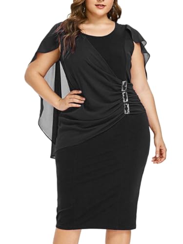 shownicer Damen Große Größen Chiffon Cape Bleistiftkleid Elegant Rundhals Cocktailkleid Abendkleid Bodycon Bleistift Festlich Kleider C Schwarz XL von shownicer