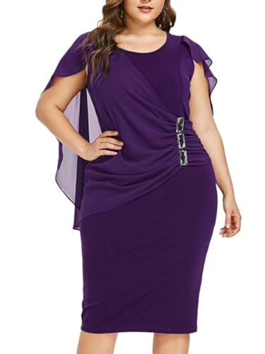 shownicer Damen Große Größen Chiffon Cape Bleistiftkleid Elegant Rundhals Cocktailkleid Abendkleid Bodycon Bleistift Festlich Kleider C Violett 5XL shownicer Damen Große Größen Chiffon Cape Bleistiftkleid Elegant Rundhals Cocktailkleid Abendkleid Bodycon Bleistift Festlich Kleider C Violett 5XL von shownicer