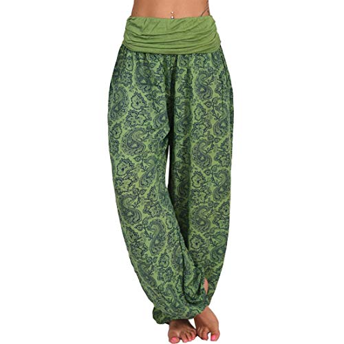 shownicer Damen Haremshose Pumphose Weite Bein Hosen mit Blumenmuster Sommer Beiläufig Yogahosen Loose Hippie Pluderhose Baumwolle Harem Hosen A Grün XS von shownicer