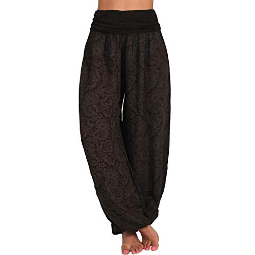 shownicer Damen Haremshose Pumphose Weite Bein Hosen mit Blumenmuster Sommer Beiläufig Yogahosen Loose Hippie Pluderhose Baumwolle Harem Hosen A Kaffee L von shownicer