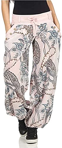 shownicer Damen Haremshose Pumphose Weite Bein Hosen mit Blumenmuster Sommer Beiläufig Yogahosen Loose Hippie Pluderhose Baumwolle Harem Hosen C Rosa M von shownicer