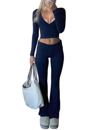 shownicer Damen Hausanzug Langarm Lounge Set Crop Top und Hose Freizeitanzug Slim Fit Zweiteiler Outfit Loungewear Casual Jogginganzug Schmal Yoga Trainingsanzug A Dunkelblau S shownicer Damen Hausanzug Langarm Lounge Set Crop Top und Hose Freizeitanzug Slim Fit Zweiteiler Outfit Loungewear Casual Jogginganzug Schmal Yoga Trainingsanzug A Dunkelblau S von shownicer