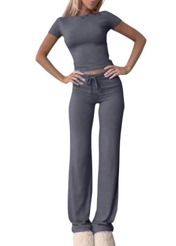 shownicer Damen Hausanzug Lounge Set Kurzarm Crop Top und Hose Freizeitanzug Slim Fit Loungewear Zweiteiler Outfit Casual Jogginganzug Schmal Yoga Trainingsanzug A Dunkelgrau M shownicer Damen Hausanzug Lounge Set Kurzarm Crop Top und Hose Freizeitanzug Slim Fit Loungewear Zweiteiler Outfit Casual Jogginganzug Schmal Yoga Trainingsanzug A Dunkelgrau M von shownicer