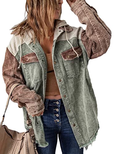 shownicer Damen Hemdjacke Cord Hemd Langarm Holzfällerjacke Oversized Hemdbluse Freizeithemd Knöpfen Retro Patchwork Boyfriend Jacke Mantel Braun L von shownicer