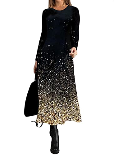 shownicer Damen Herbst Winter Freizeit Langarm Maxi Boho Print Kleid Elegante Pulloverkleid Langarm Lose Rundhals Tunika Kleid Hohe Taille Swing Maxikleid F Schwarz 3XL shownicer Damen Herbst Winter Freizeit Langarm Maxi Boho Print Kleid Elegante Pulloverkleid Langarm Lose Rundhals Tunika Kleid Hohe Taille Swing Maxikleid F Schwarz 3XL von shownicer