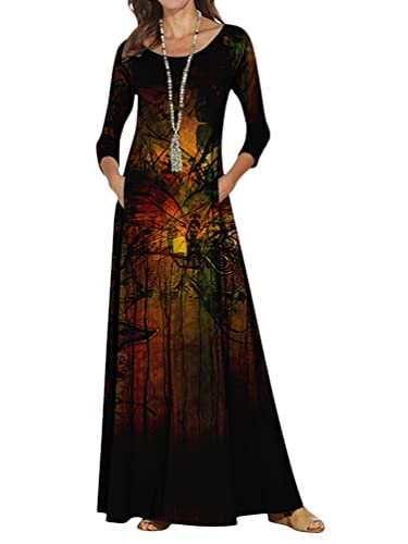 shownicer Damen Herbst Winter Freizeit Langarm Maxi Boho Print Kleid Loose Lässige Langkleider Freizeitkleid Rundhals Tunika Kleid Stil 07 L von shownicer