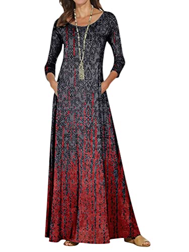 shownicer Damen Herbst Winter Freizeit Langarm Maxi Boho Print Kleid Loose Lässige Langkleider Freizeitkleid Rundhals Tunika Kleid Stil 09 XL von shownicer