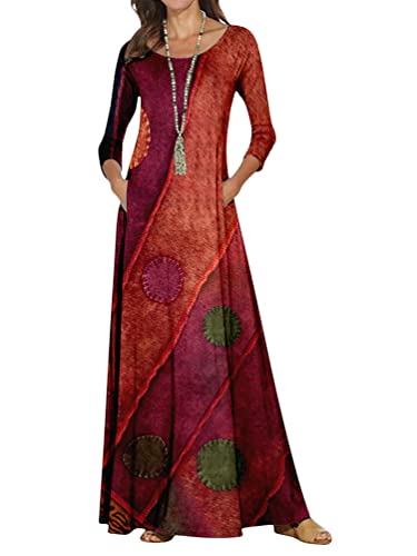 shownicer Damen Herbst Winter Freizeit Langarm Maxi Boho Print Kleid Loose Lässige Langkleider Freizeitkleid Rundhals Tunika Kleid Stil 10 XL von shownicer