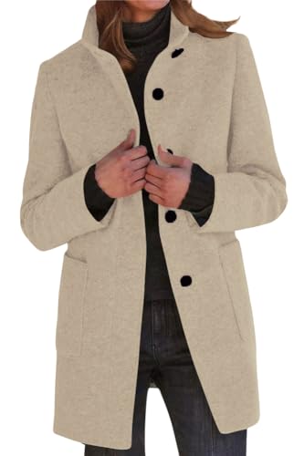 shownicer Damen Herbst Winter Mantel Trenchcoat Patchwork Langarm Cardigan Schlank Mantel Elegant Frauen Mode Lässige Outwear A Aprikose XL von shownicer