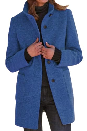 shownicer Damen Herbst Winter Mantel Trenchcoat Patchwork Langarm Cardigan Schlank Mantel Elegant Frauen Mode Lässige Outwear A Blau XL von shownicer