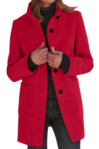 shownicer Damen Herbst Winter Mantel Trenchcoat Patchwork Langarm Cardigan Schlank Mantel Elegant Frauen Mode Lässige Outwear A Rot 3XL von shownicer