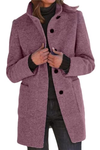 shownicer Damen Herbst Winter Mantel Trenchcoat Patchwork Langarm Cardigan Schlank Mantel Elegant Frauen Mode Lässige Outwear A Violett S von shownicer