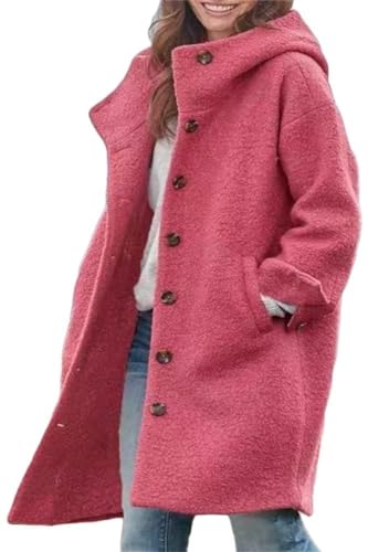 shownicer Damen Herbst Winter Mantel Trenchcoat Patchwork Langarm Cardigan Schlank Mantel Elegant Frauen Mode Lässige Outwear B Rose Rot L von shownicer