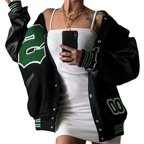 shownicer Damen Herren Jacken College Cargo Vintage Stickerei Winterparka Jacke Baseball Sportjacke Sweatjacke Unisex Patchwork Hoodies Mode Hip Hop Streetwear K Schwarz M von shownicer