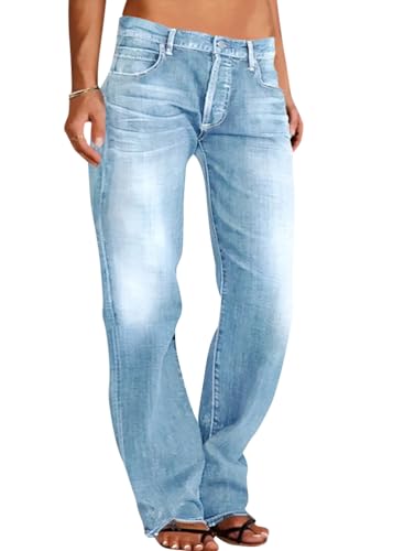 shownicer Damen High Waist Jeans Stretch Jeanshose Zerrissen Destroyed Loose Fit Jeanshose Denim Gerade Hose C Hellblau S von shownicer