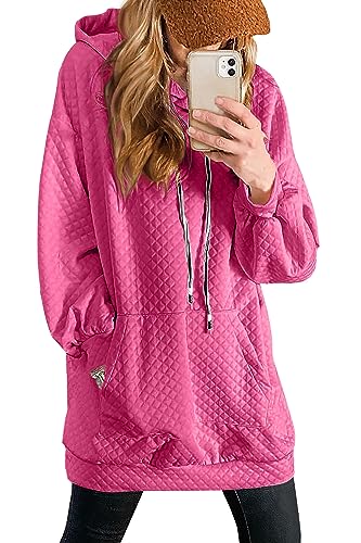 shownicer Damen Hoodie Kleid Langarm Einfarbig Mode Streetwear Pullover Sweatshirt Casual Kapuzenpullover Tops Herbst Mini Kleid A Rose Rot L von shownicer