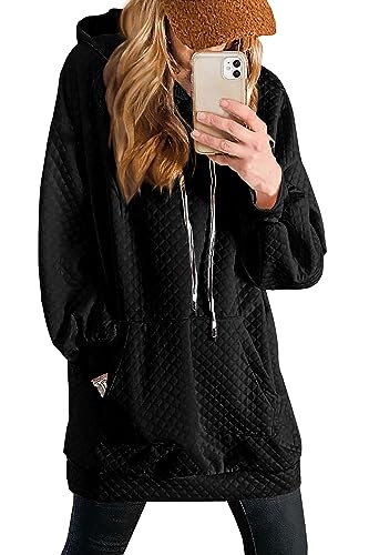 shownicer Damen Hoodie Langarm Sweatshirts mit Kapuze Kapuzenpullover Lang Kleid Sweatkleid Casual Minikleid mit Taschen A Schwarz L von shownicer