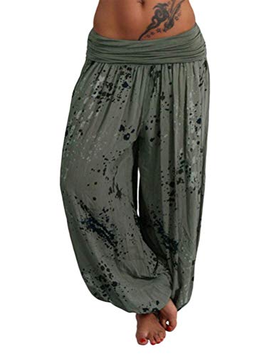 shownicer Damen Hosen Lang Bedrucken Pumphose Haremshose Sommerhose Yogahose Aladinhose Baggy Harem Atmungsaktive Freizeithose Yogahose Strandhose mit Taschen A Grün 3XL von shownicer