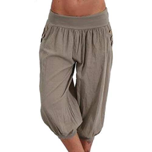 shownicer Damen Hosen Lang Bedrucken Pumphose Haremshose Sommerhose Yogahose Aladinhose Baggy Harem Atmungsaktive Freizeithose Yogahose Strandhose mit Taschen B Khaki L von shownicer