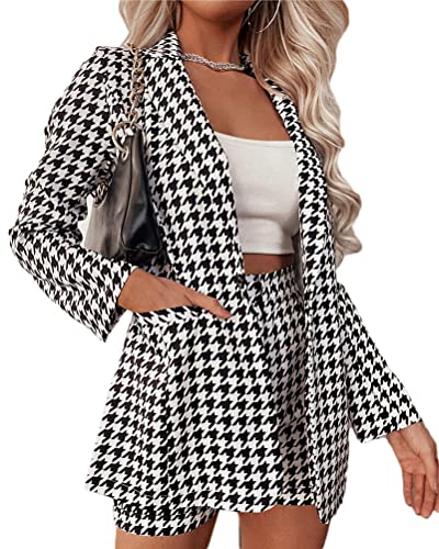 shownicer Damen Hosenanzüge Zweiteiliger Anzug Set Revers Business Büro Einfarbig Blazer und Shorts Langarm Anzugjacke Hosenanzug Slim Fit 2-teilig Anzugsets A Schwarz XS von shownicer