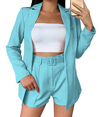 shownicer Damen Hosenanzüge Zweiteiliger Anzug Set Revers Business Büro Einfarbig Blazer und Shorts Langarm Anzugjacke Hosenanzug Slim Fit 2-teilig Anzugsets B Hellblau XS shownicer Damen Hosenanzüge Zweiteiliger Anzug Set Revers Business Büro Einfarbig Blazer und Shorts Langarm Anzugjacke Hosenanzug Slim Fit 2-teilig Anzugsets B Hellblau XS von shownicer